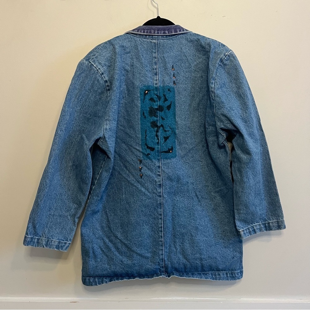 Vintage Arizona Jones Denim Painted Jacket Artsy Unique 90s Jean Jacket Relaxed